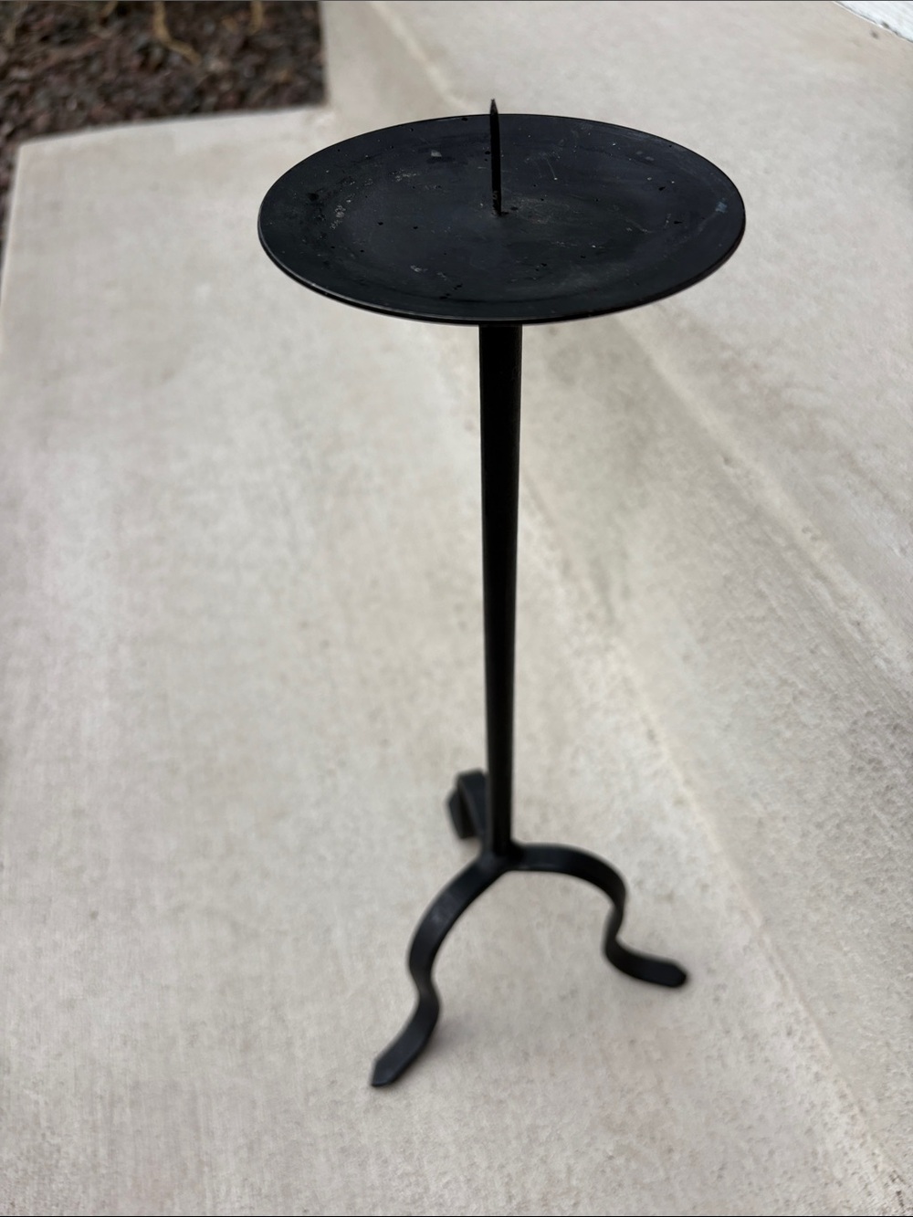 VTG Wrought Iron Floor Candlestick Stand Tripod Pricket Pillar Holder